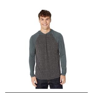 Threads 4 Thought Mens Contrast Raglan‎ Hoodie Long Sleeve Gray Green SZ S